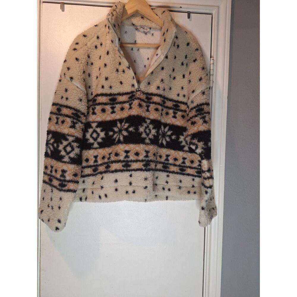 Love Tree Cream Black Aztec Quarter Zip Cozy Chic Pullover Large